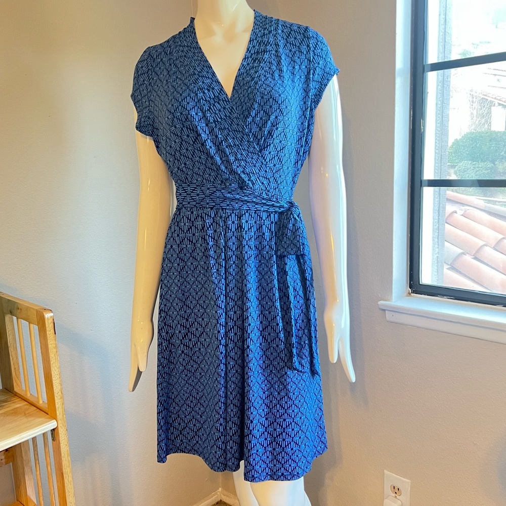 Liz Claiborne-Blue on Blue Geometric Print Dress-Sz M